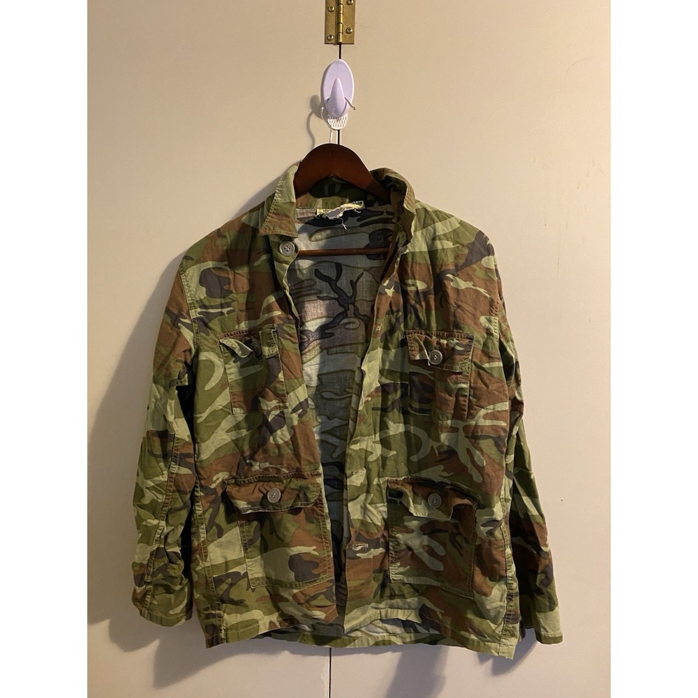 Vintage 1970s World Famous Camo Utility Field Shirt Jacket S/M Military Style